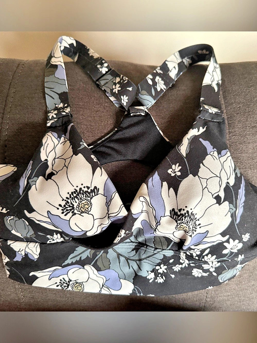 All Sport Bra Floral Bikini Top in Black & White